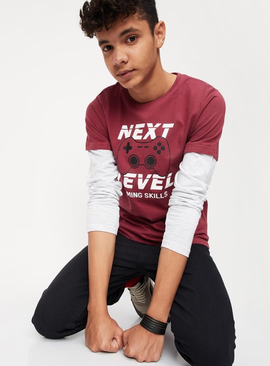 Boys Printed Layered Sleeve T-shirt