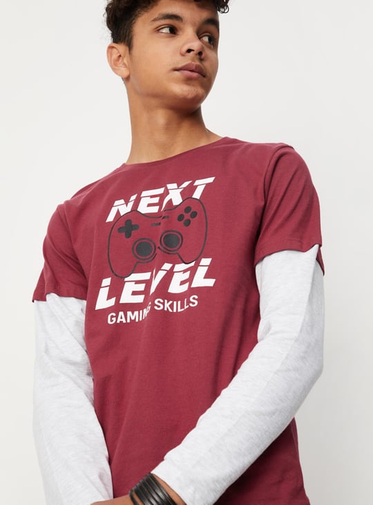 Boys Printed Layered Sleeve T-shirt