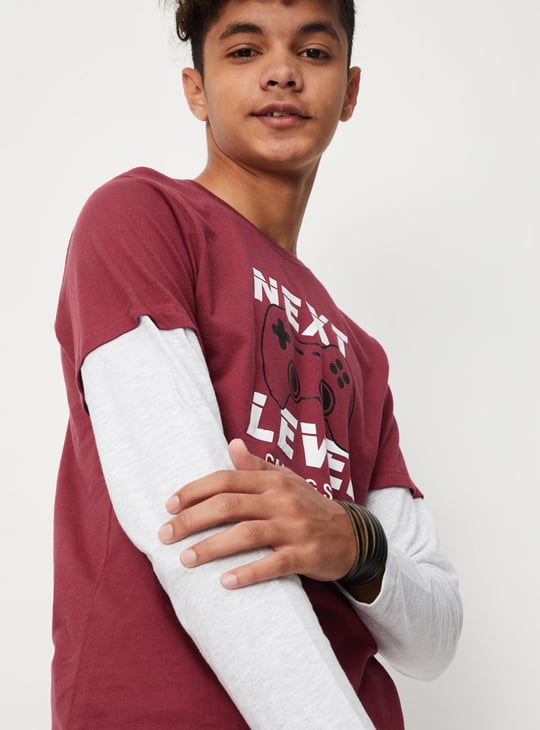 Boys Printed Layered Sleeve T-shirt