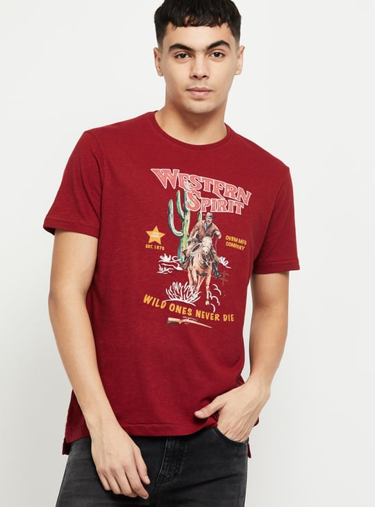 Men Graphic Printed Crew Neck Slim Fit T-shirt