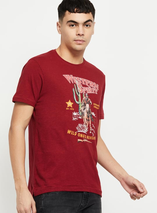 Men Graphic Printed Crew Neck Slim Fit T-shirt