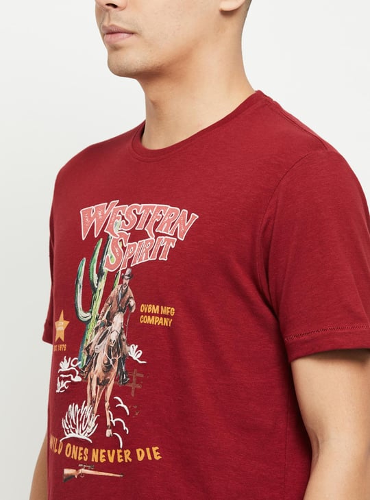 Men Graphic Printed Crew Neck Slim Fit T-shirt