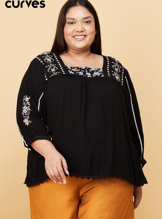 Women Embroidered Square Neck Top