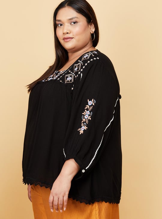 Women Embroidered Square Neck Top