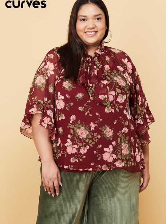 MAX Women Printed Tie-Up Neck Casual Top