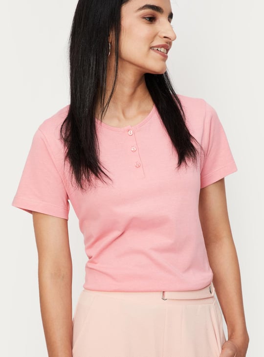 Women Lace Back Henley Top
