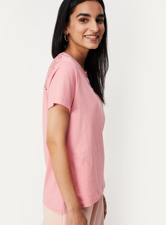 Women Lace Back Henley Top