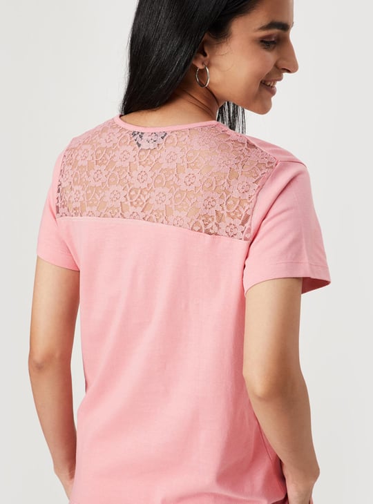 Women Lace Back Henley Top
