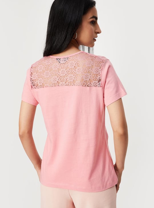 Women Lace Back Henley Top