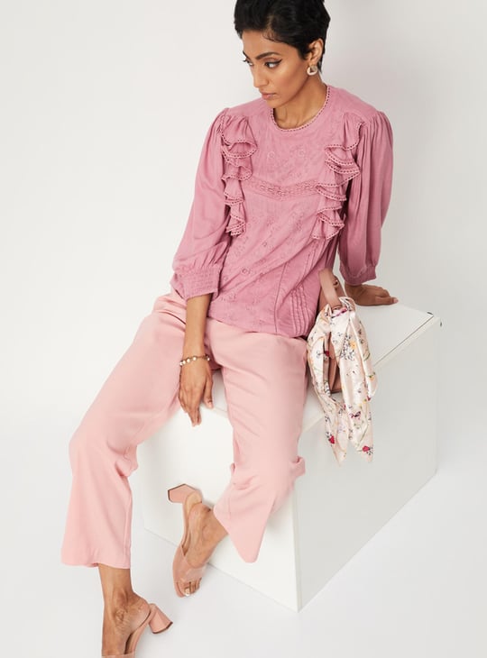 Women Embroidered Balloon Sleeve Top