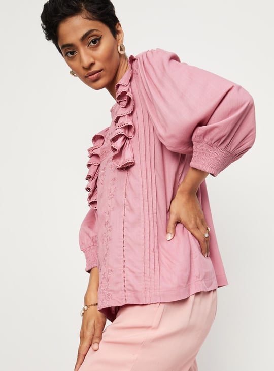 Women Embroidered Balloon Sleeve Top