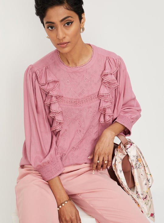 Women Embroidered Balloon Sleeve Top