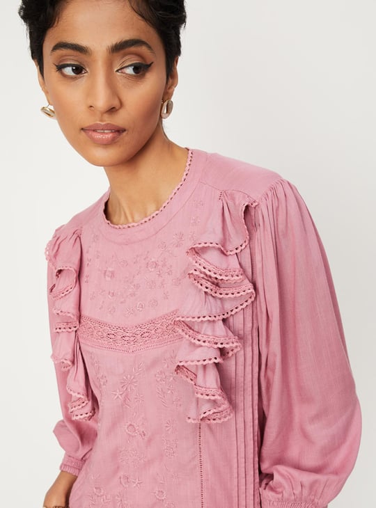 Women Embroidered Balloon Sleeve Top