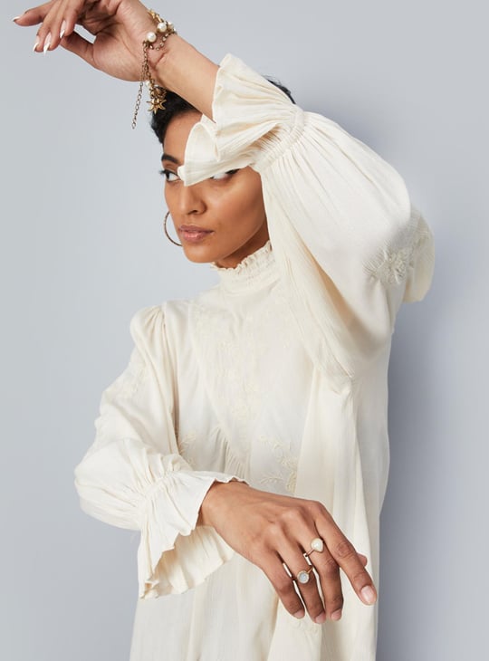 Women Embroidered Bishop Sleeve Top