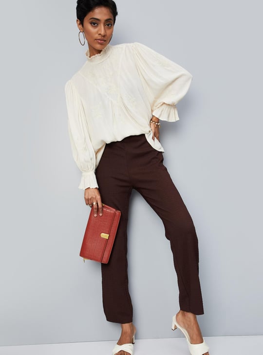 Women Embroidered Bishop Sleeve Top