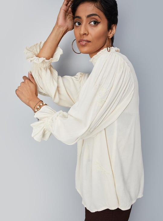 Women Embroidered Bishop Sleeve Top