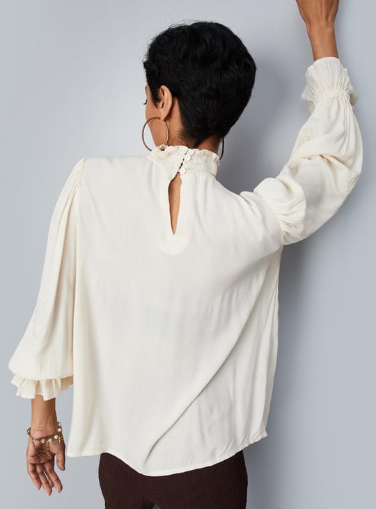 Women Embroidered Bishop Sleeve Top