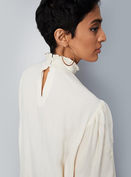 Women Embroidered Bishop Sleeve Top