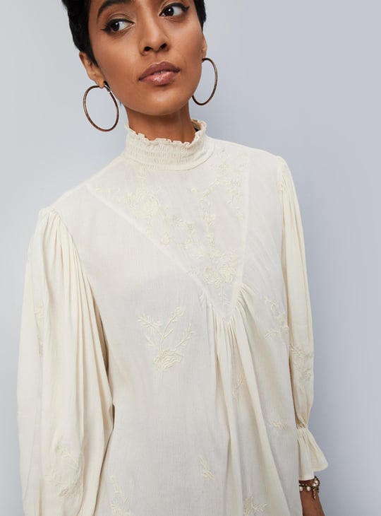Women Embroidered Bishop Sleeve Top
