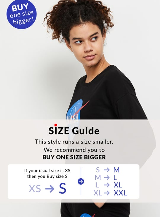 Women Nasa Printed Full Sleeves Cropped Sweatshirt