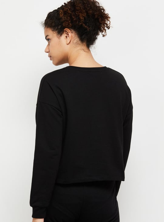 Women Nasa Printed Full Sleeves Cropped Sweatshirt