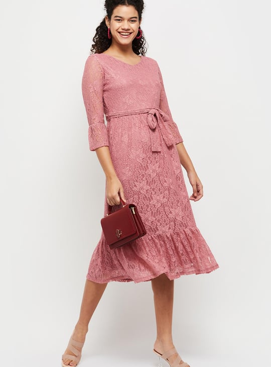 Women Lace Tie-Waist Midi Dress