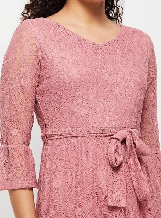 Women Lace Tie-Waist Midi Dress