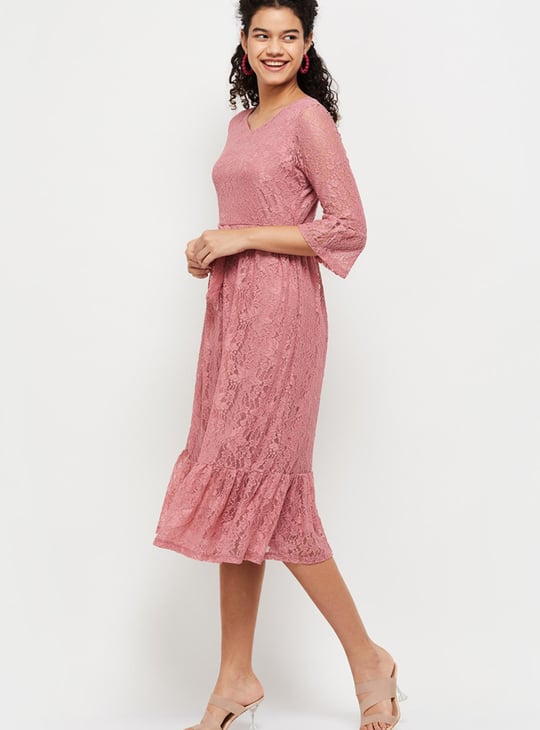 Women Lace Tie-Waist Midi Dress
