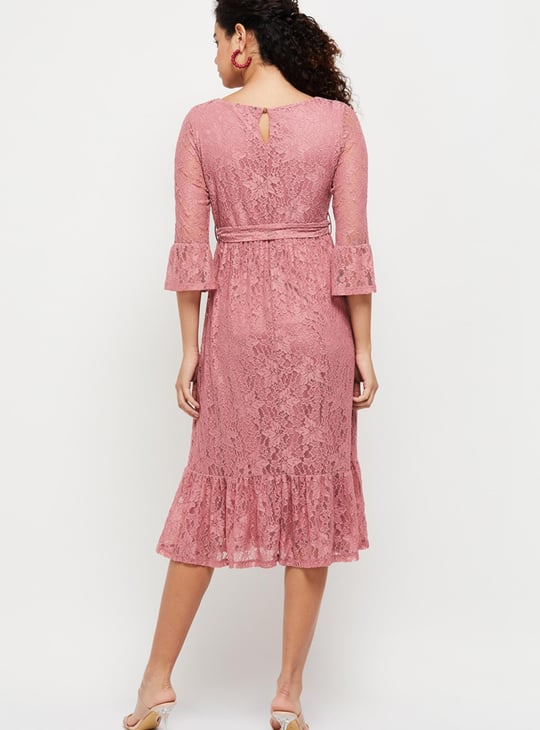 Women Lace Tie-Waist Midi Dress