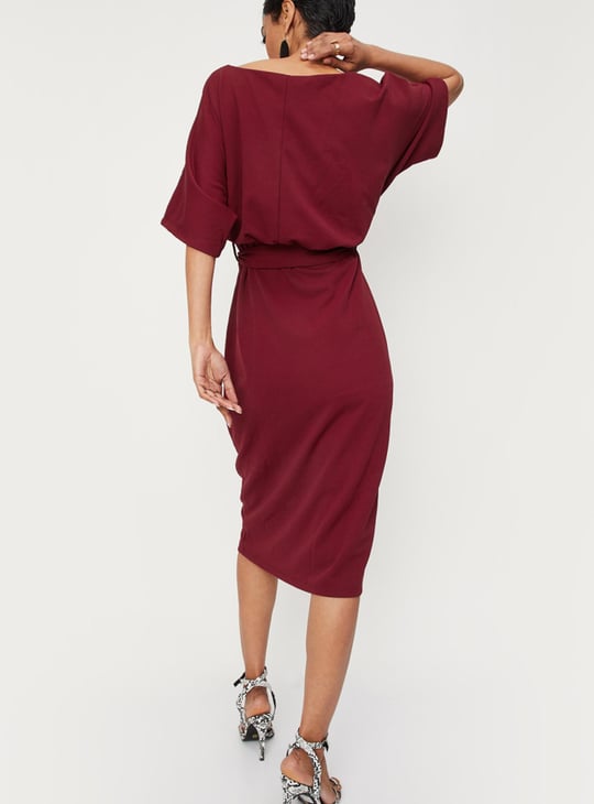 Women Solid Tie-Up Waist Blouson Dress