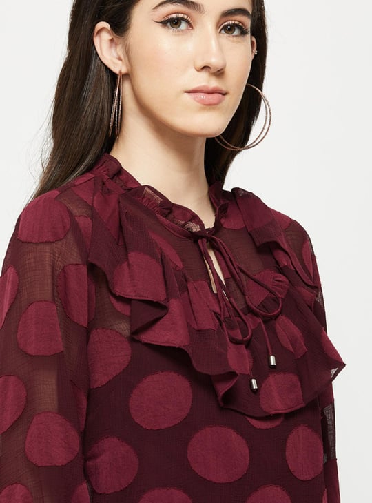 Women Ruffled Tie-Up Neck Top