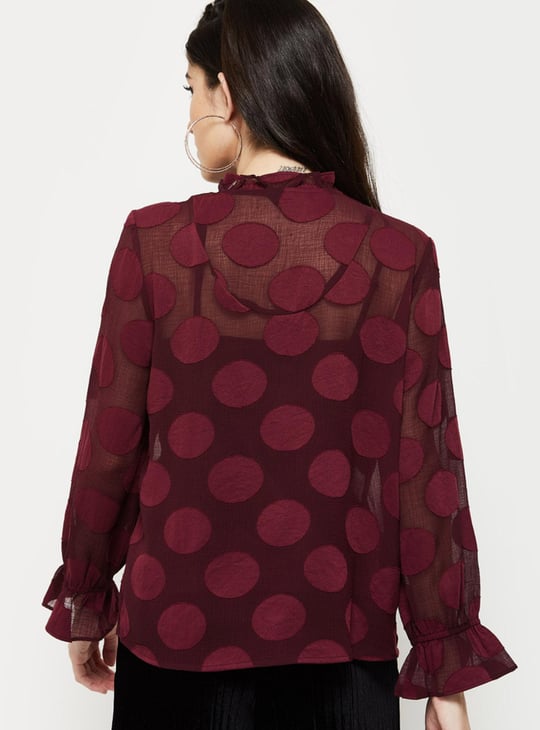 Women Ruffled Tie-Up Neck Top