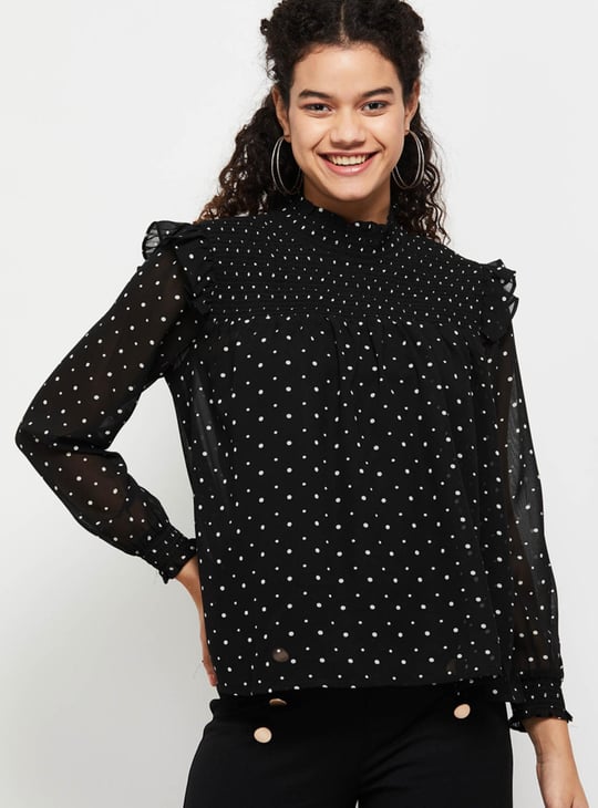 Women Printed Ruffled Neck Top