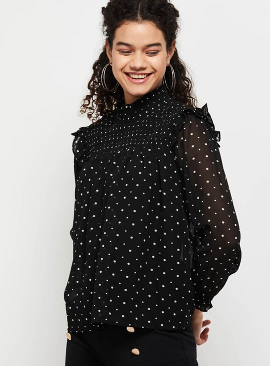 Women Printed Ruffled Neck Top