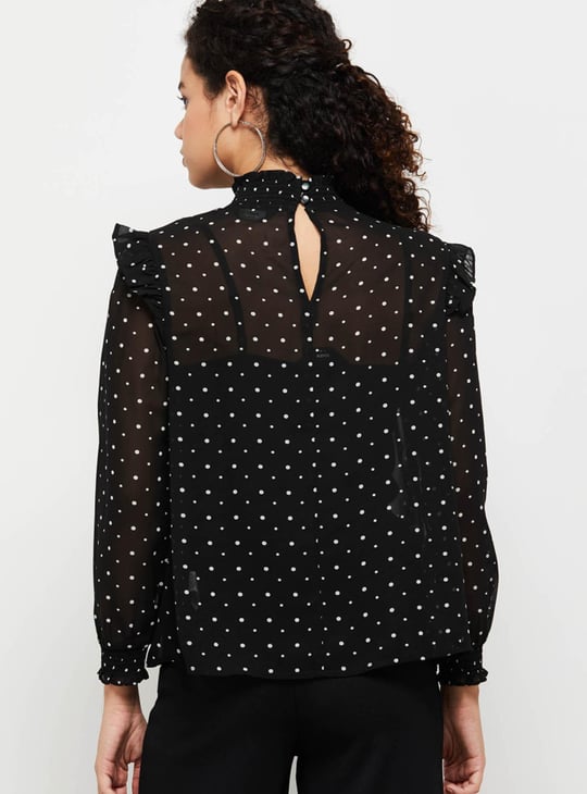 Women Printed Ruffled Neck Top