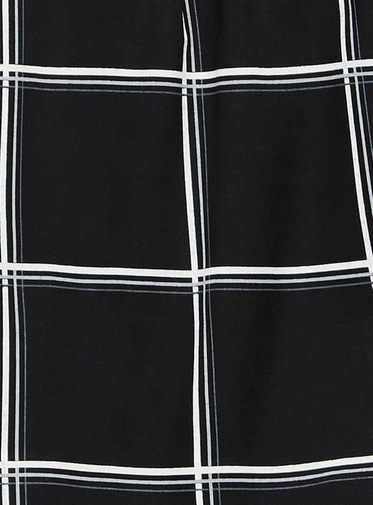 Women Checked Tie-Up Neck Three-Quarter Sleeves Casual Top 