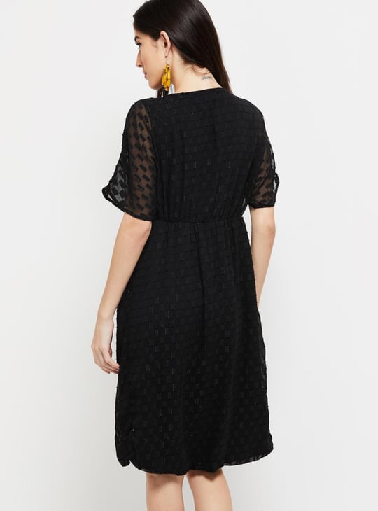 Women Shimmery Textured Surplice Neck Wrap Dress