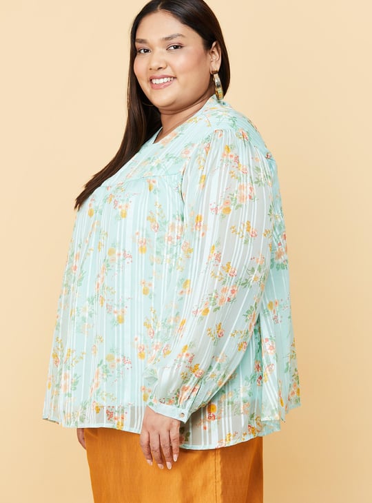 Women Floral Print Notch Neck Top 