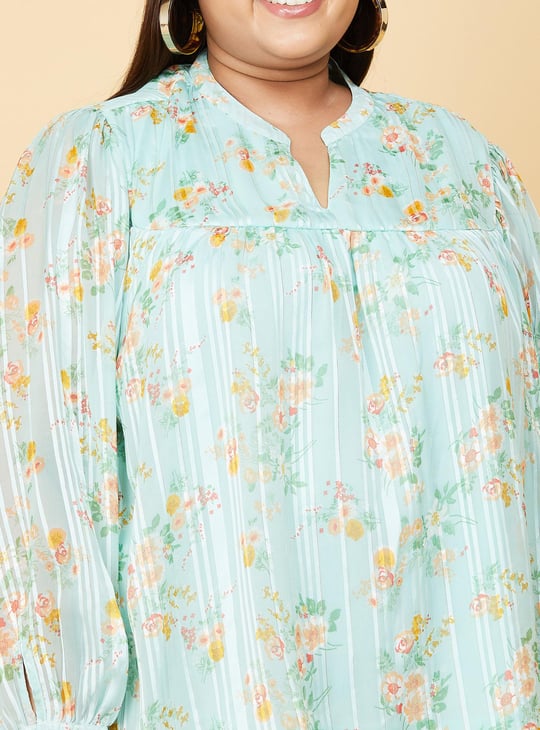 Women Floral Print Notch Neck Top 