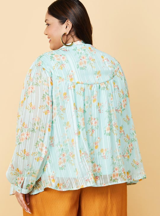 Women Floral Print Notch Neck Top 