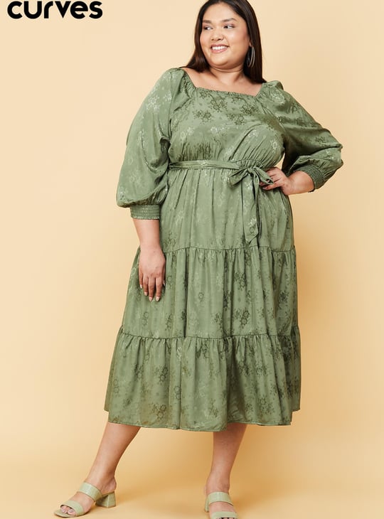 Women Floral Printed Square Neck A-line Dress