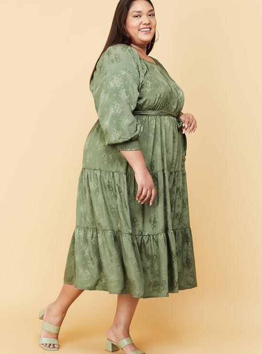 Women Floral Printed Square Neck A-line Dress