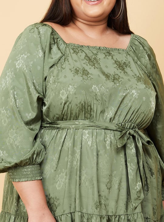 Women Floral Printed Square Neck A-line Dress