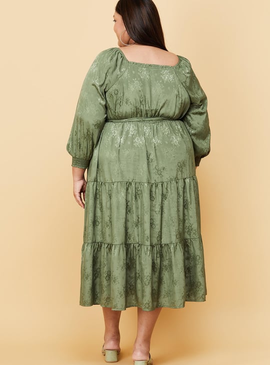 Women Floral Printed Square Neck A-line Dress