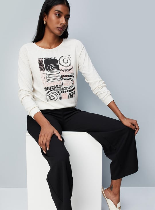 Women Graphic Printed Marled T-shirt