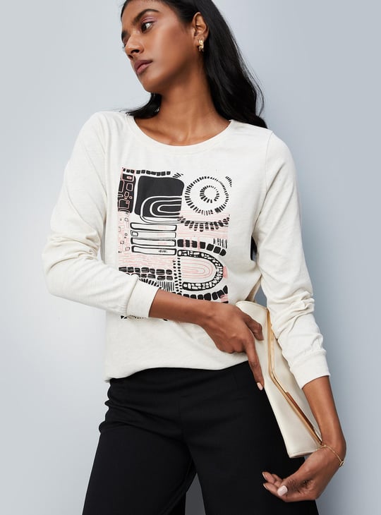 Women Graphic Printed Marled T-shirt