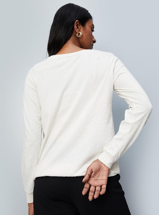 Women Graphic Printed Marled T-shirt