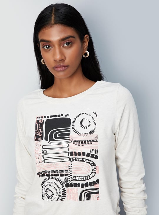Women Graphic Printed Marled T-shirt