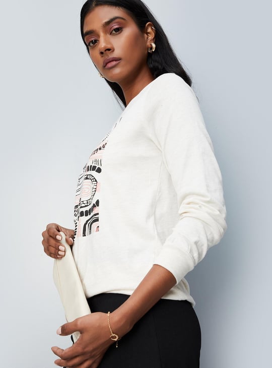 Women Graphic Printed Marled T-shirt