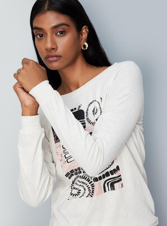 Women Graphic Printed Marled T-shirt